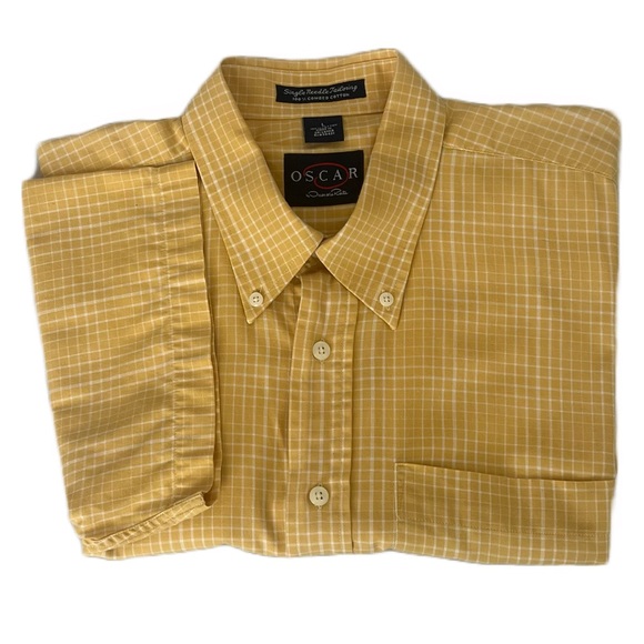 Oscar by Oscar de la Renta Other - 2x$30 Oscar de la Renta Cotton Shirt Mens L Yellow Short Sleeve Checkered Luxury